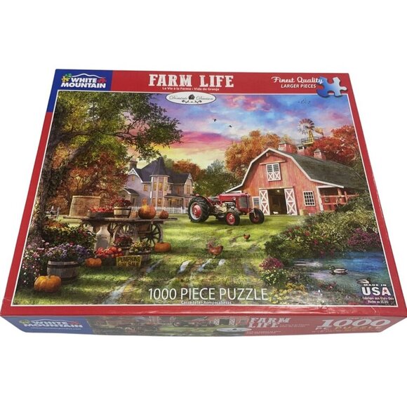 Farm Life 1000 Piece Puzzle By White Mountain  Vibrant Farm Scene Large Pieces - Picture 1 of 3